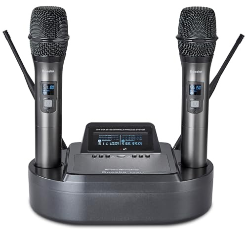 Boeska Rechargeable Handheld Wireless Microphone System UHF Dual Professional Cordless Mic for Home Karaoke, Meeting, Party, Conference, Stage