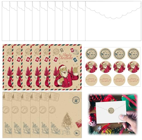 36 Stück Weihnachtskarten mit Umschlag Set, Weihnachtspostkarten Partyeinladungen, Einladungskarten und Aufkleber mit Dem Weihnachtsmann -Claus -Muster, Die Schönsten Weihnachtsgrüße in Der Familie
