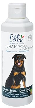 Shampoo per Cani a Manto Scuro Delicato con Azione Nutriente e Igienizzante - Ideale per un Pelo Morbido e Luminoso dal Colore Intenso - Formula Neutra Senza Profumo e Coloranti da 250 ml - Pet Love
