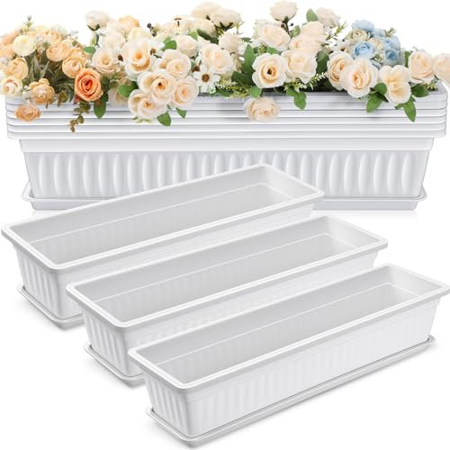 FillTouch Lot de 6 jardinières rectangulaires en plastique avec drainage pour intérieur et extérieur, pour herbes, balcon, rebord de fenêtre, terrasse, jardin (68,6 cm)