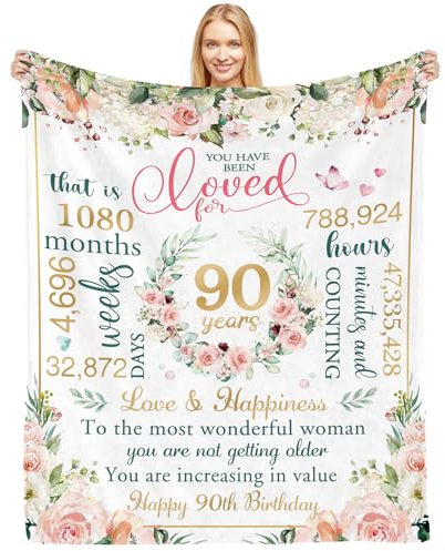 CAPRIFIC 90th Birthday Gifts For Women, 90th Birthday Decorations, Soft Flannel Birthday Blanket, 90th Birthday Gift for Grandma, Her, Wife, Sister, Friend(50 * 60inch)