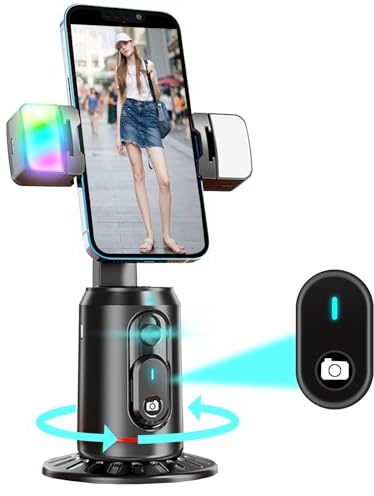 Crienten Auto Face Tracking Tripod 360° Rotating Auto Tracking Phone Stand, No App Required,Phone Camera Stand with Remote，Rechargeable Smart Shooting Stand for Live Video Recording Tiktok - Black