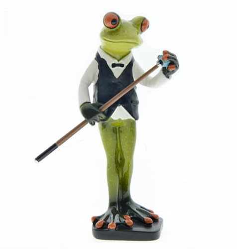 Queemie Kreative Spielen Billard Frosch Harz Skulpturen Statuen, Lustige Stehend Frösche Maskottchen Sammelfiguren für Ball Spiele Liebhaber Zuhause Büro Dekorationen Geschenke