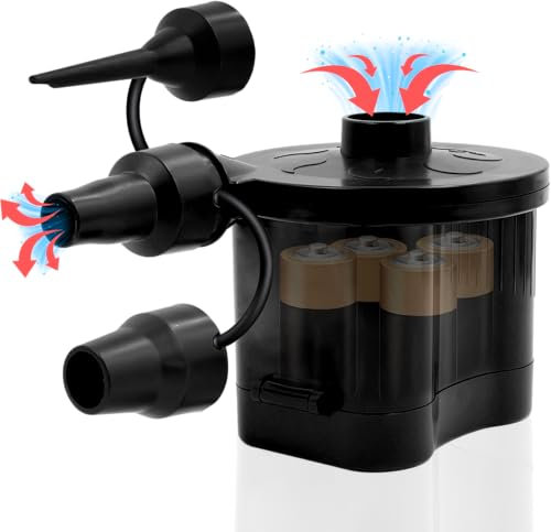 Battery Operated Air Pump with Small, Medium & Large Nozzles - 240v, Portable Inflator & Deflator for Large Inflatables, Air Beds Balloons, Paddling Pool, Kayaks, Pool Toys etc