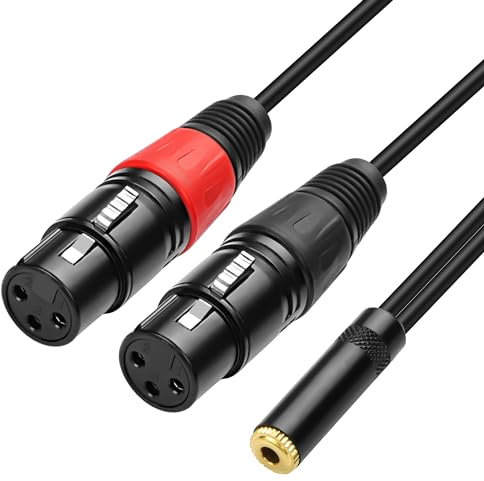 XMSJSIY Dual XLR to 3.5mm Jack Microphone Cable Dual XLR Female to 3.5mm 1/8 TRS Jack Audio Stereo Cable Y-Splitter Cable Computer or Phone to Speaker Breakout Lead Adapter Cable - 24CM/9inch