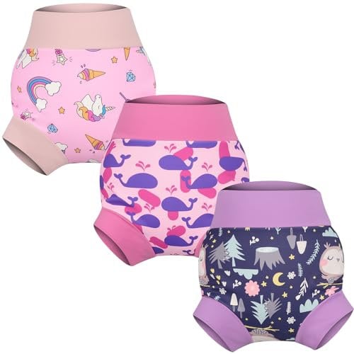 FLYISH DIRECT Pañal Bañador Reutilizable, Pañal de Natación Reutilizable, Pañales para Nadar para Bebés Reutilizables, Pañales de Agua Reutilizables para Niños y Niñas, 1-2 años, Morado