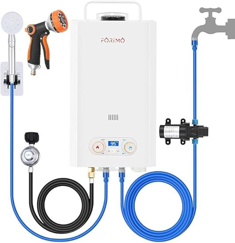 Tankless Water Heater Propane,2.64GPM 10L Outdoor Portable water heater,with 2 GPM Water Pump, with Digital Display Multi-Protection for Camping Trips Boat Cabins