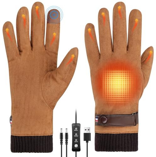 Geegear Heated Gloves for Women Men, USB Heating Mittens Heated Glove Full Finger Heating Gloves Temp Adjustable Thermal Gloves Unisex Winter Gloves Electric Hand Warmer for Driving Hiking