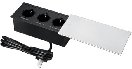 BaotyJie Regleta de enchufes empotrada europea con tapa deslizante, cable de alimentación de 18 m, extensor de toma de corriente para viajes, PLATA