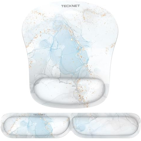 TECKNET Keyboard Wrist Rest Mouse Mat Set, Foldable Keyboard and Mouse Mat Wrist Support, Ergonomic Wrist Support Mouse Mat with Comfortable Memory Foam, Non-Slip Mouse Pad for Working Gaming