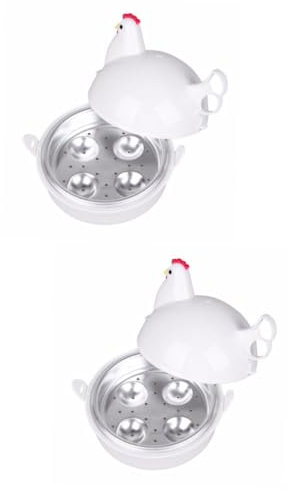 Amosfun 2 Stück 4 Eierdampfer für die Mikrowelle eierkocher für mikrowelle eierkocher mikrowelle Küchenutensilien Hühnerei mikrowellengeschirr Eierkocher in Hühnerform Ei Wilderer Weiß