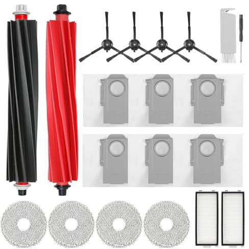 VIEWALL Zubehör für Roborock Qrevo Master/Qrevo Slim Staubsauger, Enthalten 2 Hauptbürsten,2 HEPA-Filter,6 Staubbeutel,4 Wischtücher,4 Seitenbürsten 1 Bürste,1 Schraubendreher,20 Stück Ersatzteilset