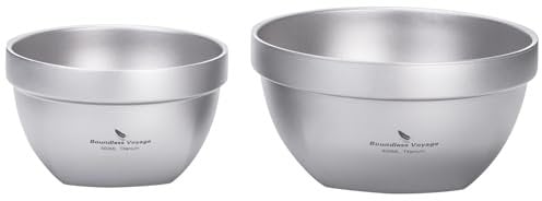 iBasingo 500ml & 800ml Titanium Double Walled Bowl Metal Serving Bowl for Oatmeal Food Rice Soup Ice Cream Appetizer Snack Ultralight Portable Durable Tableware Outdoor Camping Bowl Ti1163T