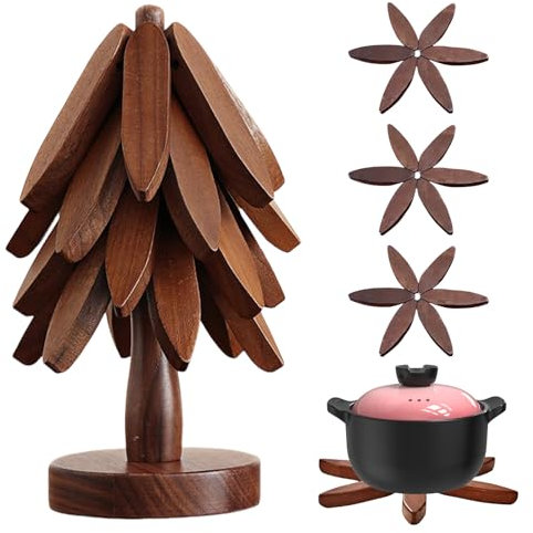BORDEAG Baum Design Untersetzer, 4-Teiliges Set Untersetzer Aus Holz, Baumuntersetzer, Untersetzer Baum Für Tassen, Schüsseln, Teller, Teekannen, Bratpfannen Und Heiße Töpfe