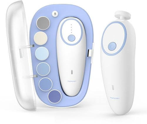 Momcozy Baby Nail File Electric, Gentle Baby Nail Trimmer Electric, Baby Nail Clipper with Night Light, 7 Grinding Head Replacement Pads, Blue