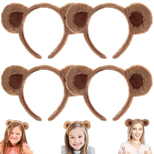 MEZHEN Bandeau Oreilles d'ours Serre-Tête Enfant Bandeaux Accessoires de Cheveux Bandeau Accessoire pour Anniversaire Carnaval Fête de Noël 4 Pièces