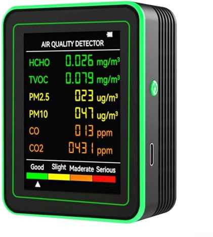 Hasaller Monitor della qualità dell'aria 6 in 1 misuratore portatile di anidride carbonica per interni, monitor della qualità dell'aria per interni, monitor della temperatura con CO PM10 PM2.5 HCHO