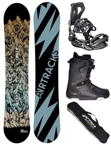 Airtracks Snowboard-Set Herren Snowboard Wide Mountain Lines Freestyle Freeride 156 - Snowboard Bindung Master - Softboots Strong ATOP 44 - SB Bag