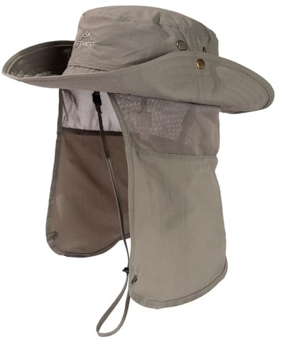TOP-EX UPF 50 Herren & Damen Sonnenhut mit Nackenschutz breiter Krempe Sommer UV-Schutz Wandern Safari Hut wasserdichter Anglerhut Outdoor-Hut für Spaziergänge & Gartenarbeit Grau M/L
