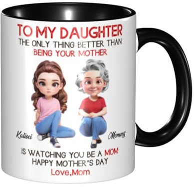 NOONATIVE to My Daughter Mug from Mom,Personalized Custom Coffee Mugs with Name Cartoon Portrait,Birthday Mothers Day Gift for Daughter