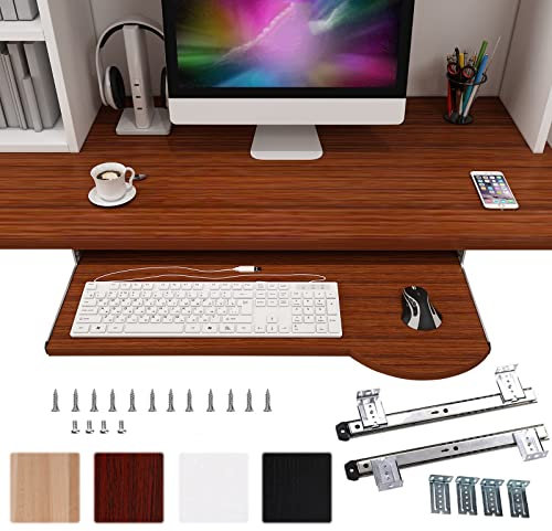 WASAJ Sliding Keyboard Mouses Storage Shelf,Height Adjustable Wood Keyboard Tray for Under Desk Push-Pull/Walnut/600 * 260Mm/24 * 10Inch