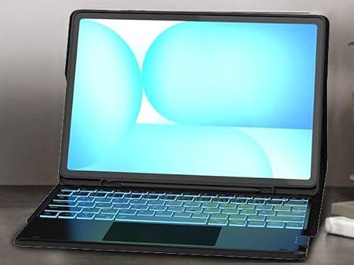 Custodia per tastiera Galaxy Tab S10 FE+ 13,1 – 7 colori illuminazione rimovibile Trackpad Tablet Cover – Tastiera retroilluminata QWERTZ Layout con portapenne per Samsung Tab S10 FE Plus 13,1