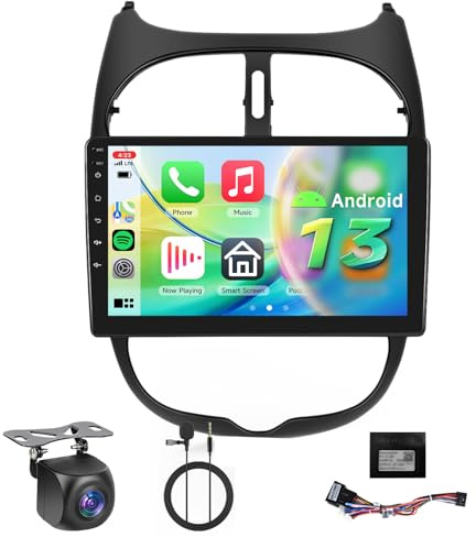 【4+64G】 Hodozzy Carplay Autoradio für Peugeot 206/206cc/Citroen C2 2001-2016, 9 Zoll Touchscreen mit Android Auto/EQ/Mirror Link/WiFi/GPS/RDS/FM/Bluetooth 5.0/USB+Canbus