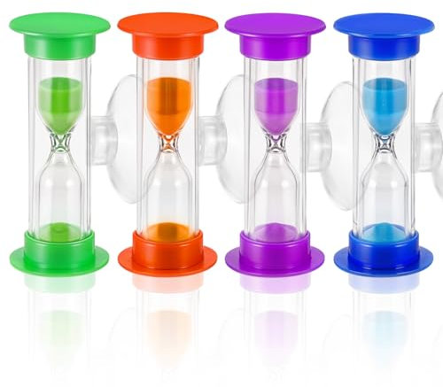 4 Stück Sanduhr Zähneputzen Kinder,Buntes Sanduhren Set für Kinder,Langlebiger Kunststoff Zahnputzuhr,Sanduhr 3 Minuten mit Saugnapf für Klassenzimmer,Zuhause und Kinderzimmer