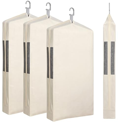 Aliceset Confezione da 3 sacchetti per indumenti in puro cotone per appendere vestiti, 61 x 101 cm, traspiranti, in tela, per riporre abiti corti e abiti
