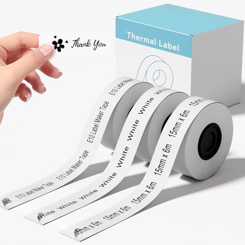 3 Compatible with SUPVAN E10 and SUPVAN E11 Bluetooth Label Maker Tape | White,Continous,15mmx6m ,Cannot be used on Katasymbol app, please use SUPRINT app