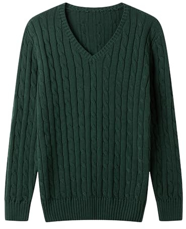 RLEHJN Mens Cable Knit Jumper Winter V Neck Knitted Jumper Plain Fisherman Knit Sweater Causal Slim Fit Sweatshirts Thermal Long Sleeve Tops Thicken Warm Pullover Solid Color Soft Knitwear
