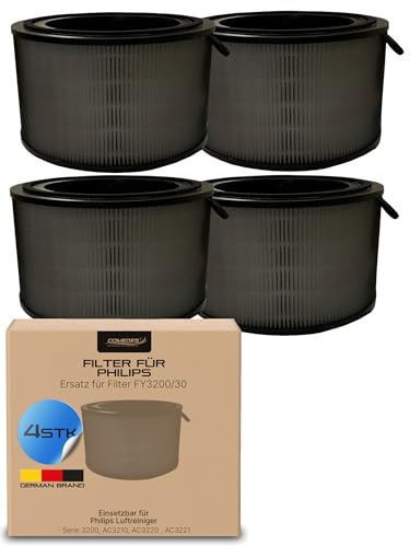 Comedes 4 Filter für Philips Luftreiniger [AC3210, AC3220, AC3221 & Serie 3200] - Ersatz für FY3200/30-3-in-1 HEPA & Aktivkohle Filter
