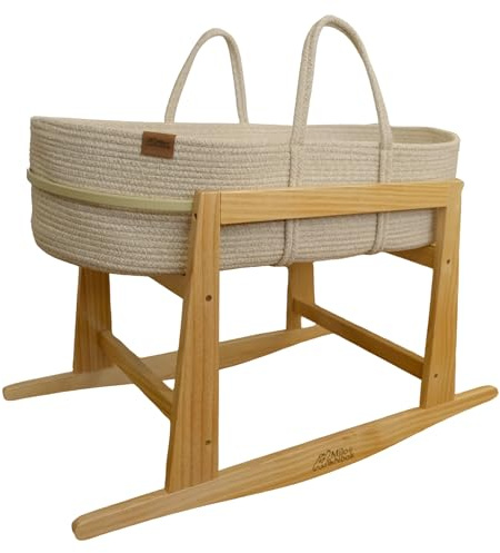 Milo & Nook Baby Changing Basket with Pad & Moses Basket Stand – Soft Cotton Nursery Basket, Waterproof Pad & Removable Washable Cover, Complete Changing Station for Newborn