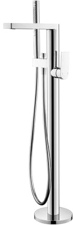 Grifo de bañera de pie, BF0276, moderno grifo de bañera de suelo, con llenador de bañera, grifos de ducha de baño de alto caudal, con ducha de mano de 2 modos, latón 59A (instalación de superficie