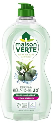 Maison Verte - Parfum aux Huiles Essentielles - Liquide Vaisselle - Parfum Eucalyptus-Thé Vert - Dégraissant à Froid - Pour Peaux Sensibles - 95% d'ingrédients d'origine naturelle - 500ml (Lot de 6)