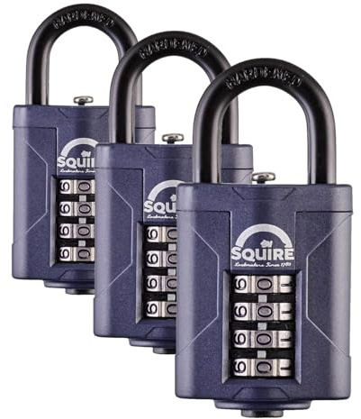 Squire Combination Padlock (CP40) - 40mm Wide Combination Padlock (Blue) - Tough Steel Shackle - Alloy Steel for Corrosion Resistance - Weatherproof Lock, Ideal for Gates & Garden Sheds (Pack of 3)