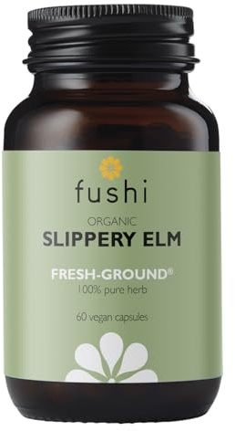 Fushi 90142 Organic Slippery Elm Capsules, 60 Caps Fresh-Ground Whole Food Soothing & Healing Action Supports Stomach Indigenously Sourced Ethical & Vegan