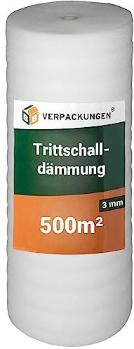 BB-Verpackungen 500 m² Trittschalldämmung 1,0 x 500 m (3 mm stark, sehr gute Schall- und Wärmedämmung) - Sets zwischen 25 m² und 500 m²