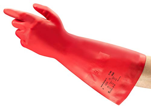 Solvex Ansell AlphaTec 37-900 Nitril-Arbeitshandschuhe, Chemie-Handschuh Säurefest, Industrie Chemikalien und Lebensmitteln, Latexfrei, Damen Herren, Rot, Größe L (12 Paar)