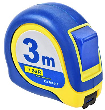 S&R Mètre ruban 3,0m x 16mm, revêtement nylon, boîtier caoutchouté résistant aux chocs.