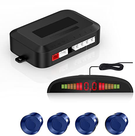 EKYLIN Car Auto Vehicle Reverse Backup Sensors System with 4 Parking Sensors Distance Detection + LED Distance Display + Sound Warning (Blue Color)