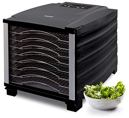 Déshydrateur d'Aliments BioChef Arizona 8 Plateaux en acier inoxydable - Minuterie, Porte Transparente, Plateaux amovibles, en Tritan sans BPA (Noir)