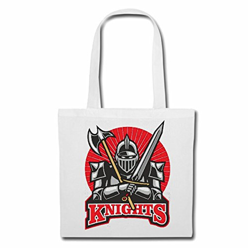 Reifen-Markt Tasche Umhängetasche KNIGHTS RITTER SCHWERT RITTERRÜSTUNG RITTERBURG RITTERHELM SCHUTZSCHILD Einkaufstasche Schulbeutel Turnbeutel in Weiß