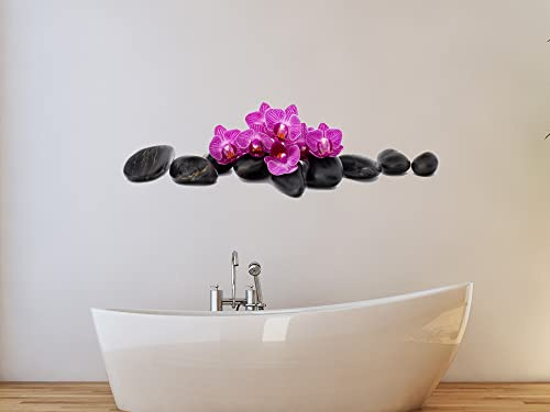 Oedim Wandaufkleber Zen | Schwarze Steine Blumen lila | Dekoration für Zimmer | Vinyl Zimmer | Vinyl 125x90cm