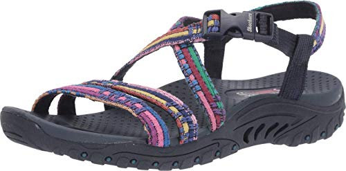 Skechers Women's Reggae-Sew Me-Boho Woven Strappy Slingback Sandal, Navy Blue Multicoloured, 4 UK