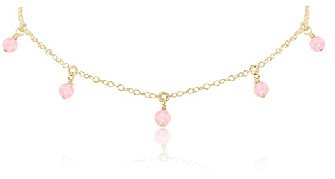 Boho rose quartz bead drop choker necklace in 14k gold fill - 12 with 2 adjustable extender - January birthstone