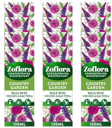 Zoflora Country Garden Concentrated Disinfectant Liquid,Pack of 12 x 120ml, Antibacterial & Multi-Surface Cleaner, Eliminates 99.9% of Germs & Odors