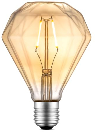 Home Sweet Home Edison Vintage E27 | LED-Filament-Leuchtmittel Diamond | D95 Ambra | 2W 180lm 2700K | warmweißes Licht | für E27-Fassungen