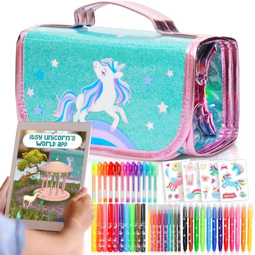 Amitié Lane Einhorn Spielzeug für Mädchen Duftende Marker Set - Einhorn Federmäppchen - Einhorn Geschenke für Mädchen 6-8, zum Malen und Basteln - Inklusive Augmented Reality App