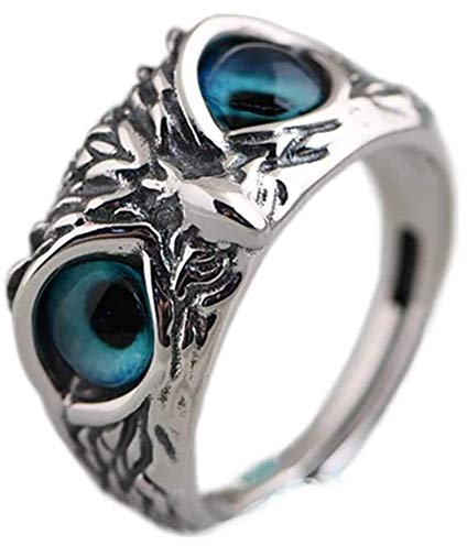 WINBST Eulen Glücksring Ring, 927 Sterlingsilber Vintage offenen Ring Schutz Alte Weise Eule Ring Für Frauen und Männer